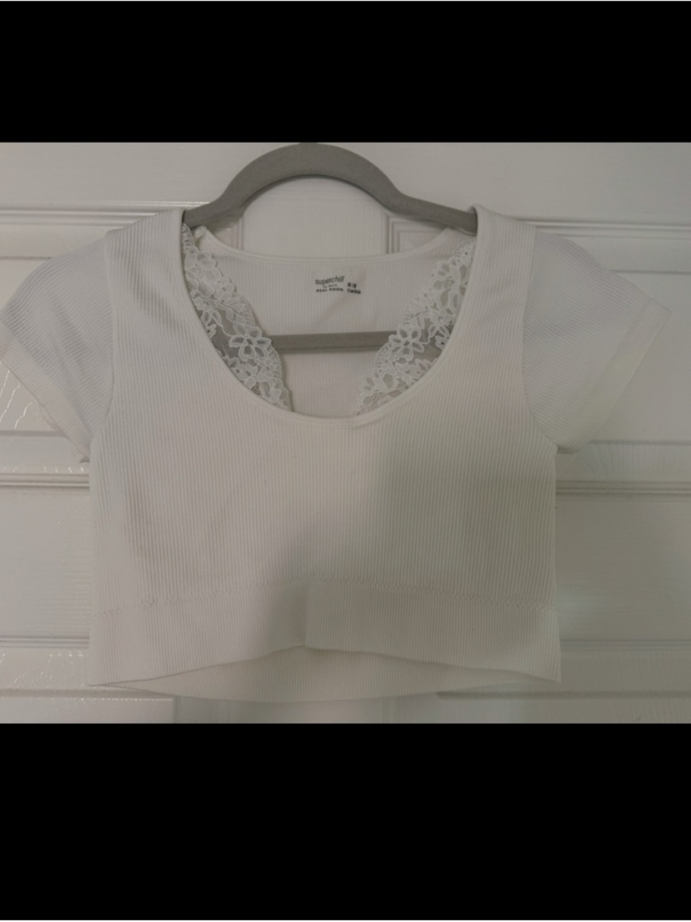 AERIE SuperChill Ribbed Lace-Back Crop Top in White